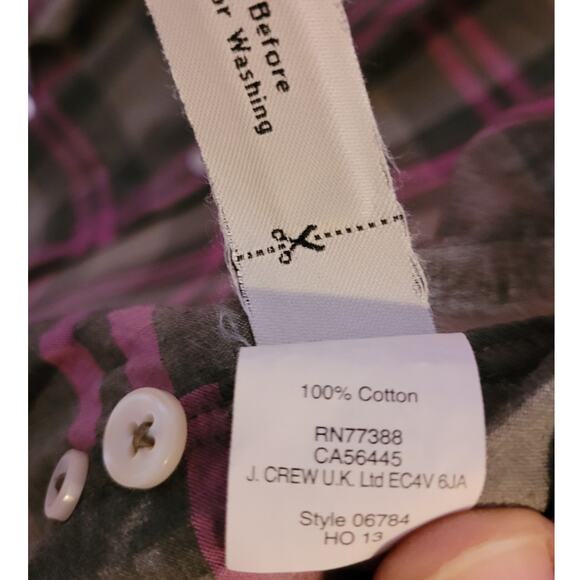 J Crew Mens XS Slim Fit Gray Pink Plaid Cotton Button Down Collared Shirt - Picture 9 of 9
